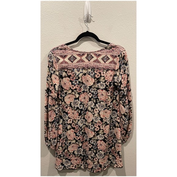 BILLABONG V-Neck Multicolor Long Sleeve Floral Mini Dress - Picture 4 of 5
